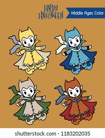 Halloween Kids Costume, Dracula Character style, cute cartoon vector for Festival in Middle Ages color concept,little devil in spiky hat, kids in Halloween costume, Children in vampire costumes.
