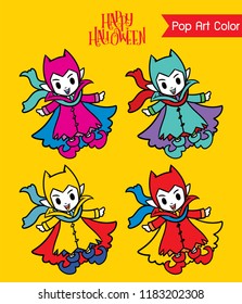 Halloween Kids Costume, Dracula Character style, cute cartoon vector for Festival in Pop Art color concept,little devil in spiky hat, kids in Halloween costume, Children in vampire costumes.