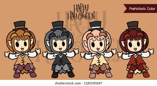 Halloween Kids Costume, jack o lantern Character style, cute cartoon vector for Festival in Prehistoric color concept,little devil in pumpkin hat, kids in Halloween costume, Children in jack costumes.