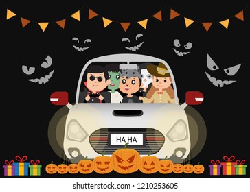 Halloween Kids Costume Party And Face Monster. Flat Design