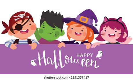 Niños de Halloween en colección vectorial de disfraces.