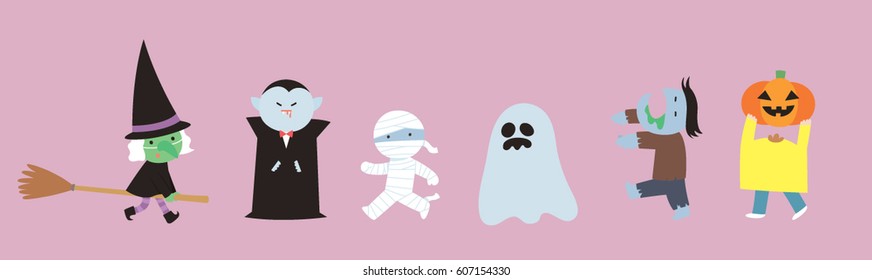Halloween Kids. Flat Design Graphics Elements. Vector Illustration