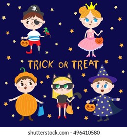 Halloween Kids. Funny Halloween costumes. Trick or treat. Vector Set