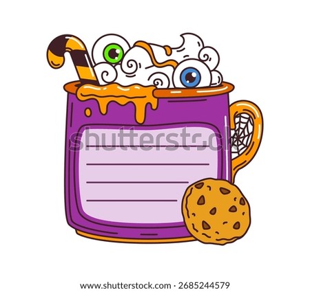 Halloween kids memo note frame with spooky sweets, vector notebook label or sticker. Kids memo note or notepad message note with Halloween trick or treat spooky eye candy and cookie for memo notes