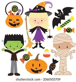 Halloween kids vector cartoon illustration