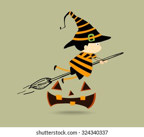 halloween kids. witch girl. vector character