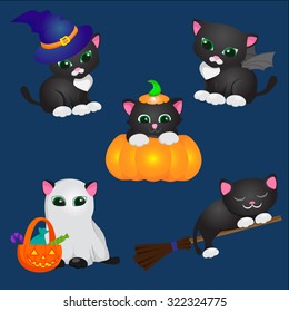 Halloween kitty cats. Vector illustration.