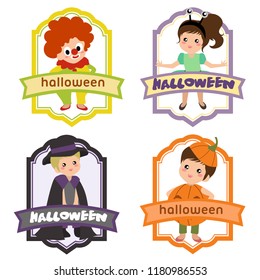 halloween label with clown costume kids