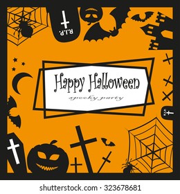 Halloween  label in frame. Vector illustration.