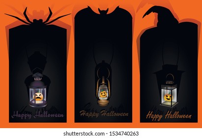 Halloween labels with lantern in orange and black