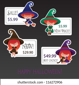 halloween labels with pretty witch