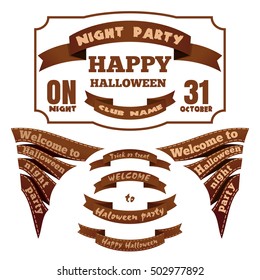 Halloween labels set. Labels and ribbons for Halloween. Halloween elements for your design and layout. Halloween symbols and attributes in vintage style. Vector illustration