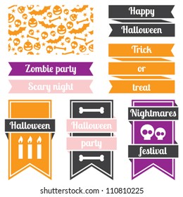 Halloween labels set with seamless pattern