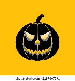 Halloween labu  logo vektor pada latar belakang yellow. SELAMAT HALLOWEEN