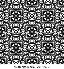 Halloween lace/crotchet seamless pattern with scull and bat, vector