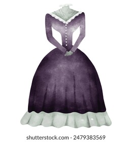 Halloween lady Purple dress. Water color hand drawing vector