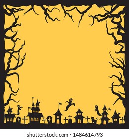 Halloween land scape vector frame.