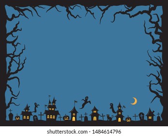 Halloween land scape vector frame.