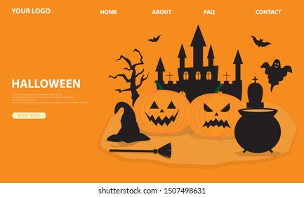 Halloween landing page template. Vector flat style design concept for Halloween website and mobile site development. Halloween celebrate template design.