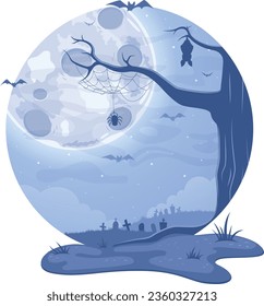 Halloween landscape banner, with moon and graveyard 