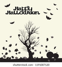 
Halloween landscape in black and white graphic with the inscription of happy Halloween