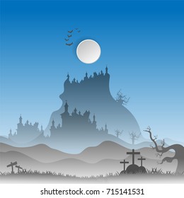 Halloween landscape castle and graveyard vector as a background illustration october holiday