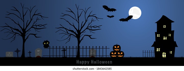 
Halloween landscape - graveyard - haunted house