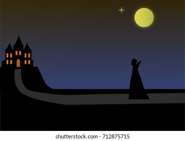 Halloween landscape house castle gothic views and vampire.