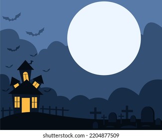 Halloween Landscape Illustration Background with House and Cemetery