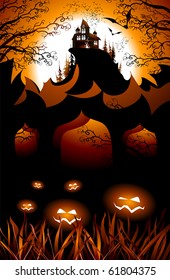 Halloween landscape with moon.