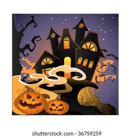 Halloween landscape with pumpkins