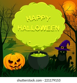Halloween landscape with speech bubble