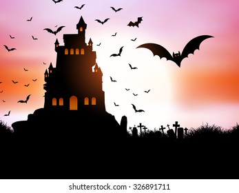 Halloween landscape with spooky castle