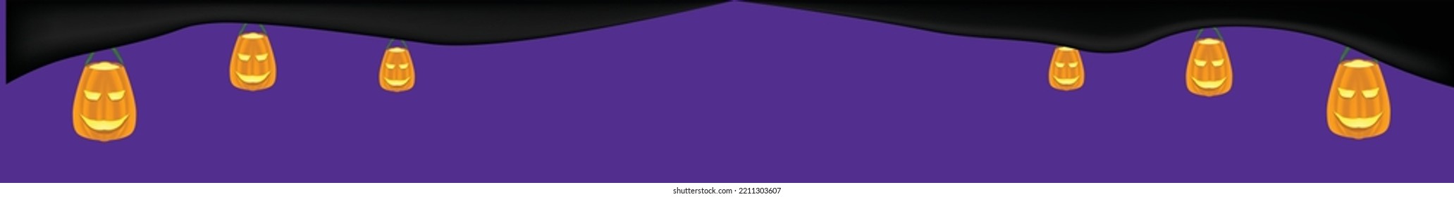 halloween landscape tittle background in purple color with hanging jack o lantern in the cave subtittle backdrop