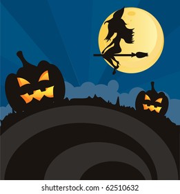 halloween landscape with witch