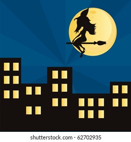 halloween landscape with witch