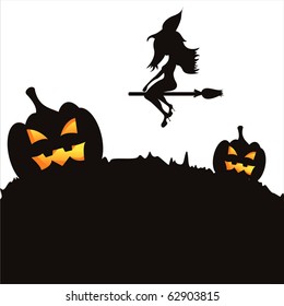 halloween landscape with witch