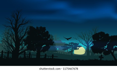 Halloween landscapes grouped objects illustration.