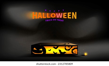 Halloween with Lantern Box Silhouette and Ghost spirit on Black background. Halloween Lantern. Vector illustration.