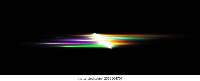 Halloween Laser beam on black background, Purple green orange Glowing parallel light rays, Shine neon abstract banner . Spooky divider overlay eps