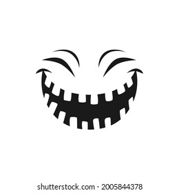 Halloween laughing face vector icon, happy monster emotion, funny toothy smile with screwed up eyes. Positive emoji with laugh mouth, ghost, jack lantern isolated monochrome sign