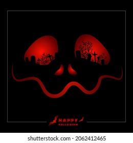 Diseño o cubierta de Halloween. Esqueleto estilizado con un cementerio en los ojos.