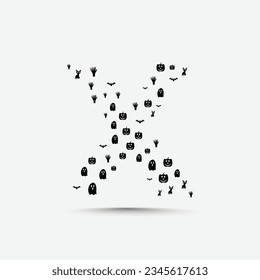 Halloween letter logo or icon template design with ghost, tree, pumpkin, bat, hand, and cat