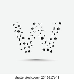 Halloween letter logo or icon template design with ghost, tree, pumpkin, bat, hand, and cat