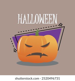 Letras de Halloween con personaje de linterna de calabaza enojada. Texto mecanografiado, caligrafía. Otoño, fiesta, concepto de celebración. La Ilustración vectorial se puede utilizar para el Anuncio, el cartel, el diseño de la tarjeta de felicitación