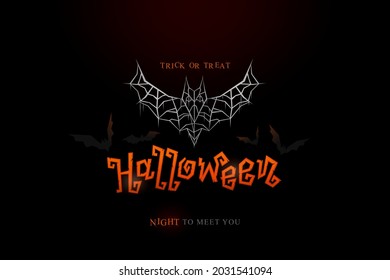 Halloween lettering and bat web horror concept banner design vector illustration. Celebration of halloween festival background