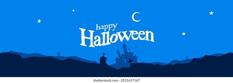 Letras de Halloween. Cemitério e modelo de castelo.