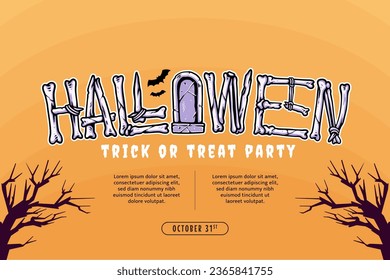 Halloween lettering with flat yellow background vector design for print template