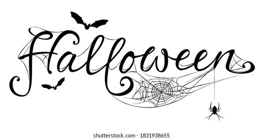 Halloween Lettering with flying bats and spider