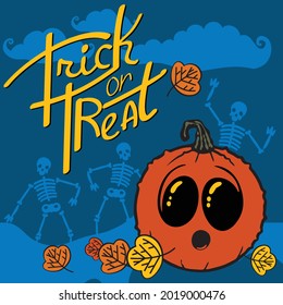 Halloween lettering greeting card - Trick or treat. Vector holiday background. 